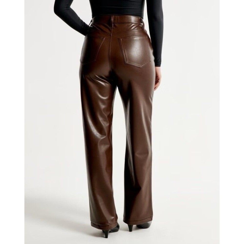 Abercrombie 90s Straight Ultra High Rise Faux Leather Pants Brown Women’s 8 XS